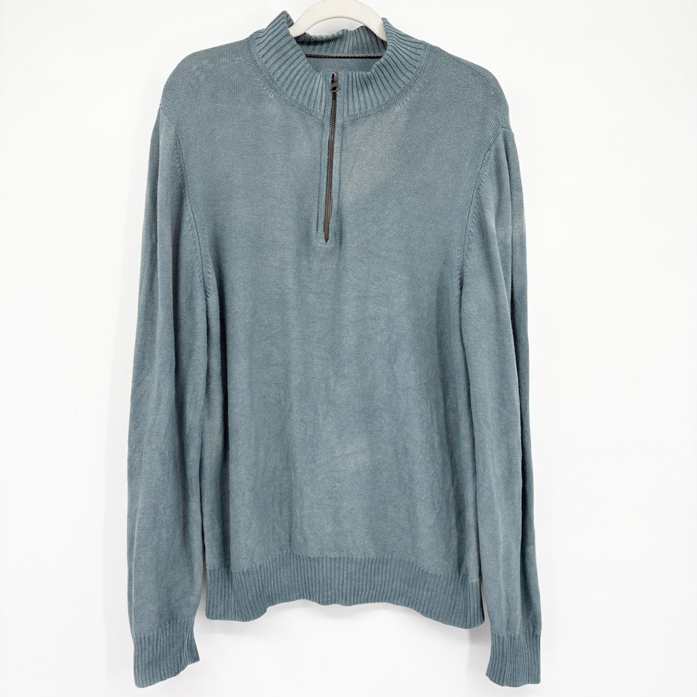 Billy Reid Mens Blue Cotton Cashmere Luxury Minimalist Quarter Zip Sweater Large